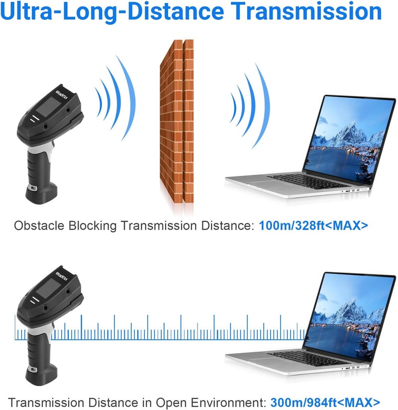 onewscan Barcode Scanner Wireless, 1D Laser Bar Code Scanners with Stand 2.4G Wireless & USB Wired Connection Plug and Play 2 in 1 Handheld Barcode Reader with Screen - Image 5